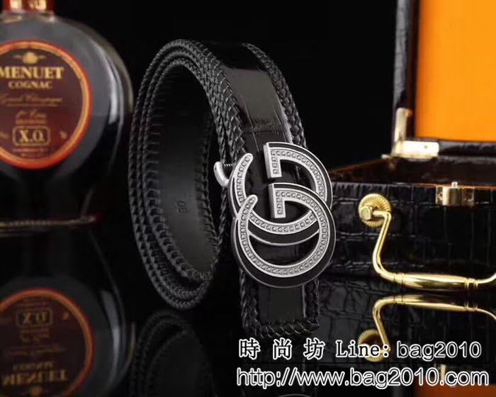 古馳CUCCI 泰國進口暹羅鱷魚骨皮 鱷魚肚皮手工編織 高端男士皮帶 GHG1837